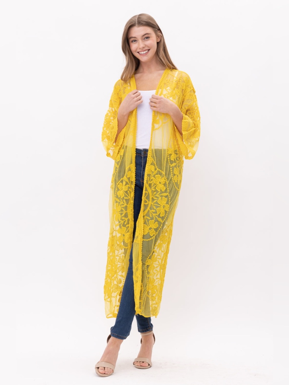 RAJ ANAISA LACE DUSTER KIMONO in Marigold